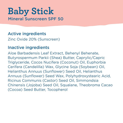 50+, .5 oz Blue Lizard BABY Mineral Sunscreen Stick with Zinc Oxide, SPF Water Resistant, UVA/UVB Protection - Easy