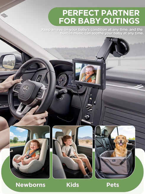 NUOTUN 40 4.3'' 1080P 360 Wireless Baby Car Camera - Hours Rechargeable Battery with Auto Sleep & Night Vision, HD