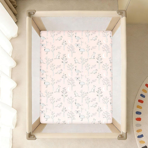 miaozhen 1 Pack 52x28 Cotton Baby Crib Sheets for Boys Girls Soft Comfy Animal Kangaroo Rustic Woods Pattern Pink