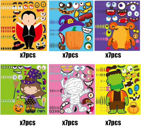 42 Sheets Halloween Party Games Stickers for Kids, Make Your Own Stickers, Pumpkin, Mummie, Zombie, Witch, Monster
