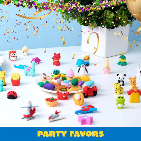 JOYIN 72 Pcs Animal Erasers for Kids, 3D Cute Mini Pencils, Bulk Desk Pets for Classroom Rewards and Party Favors.