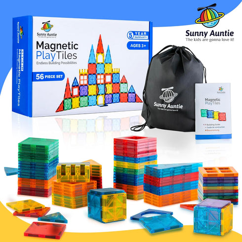 Magnetic Tiles 56 PCS - Building Set for Kids 3-8 Years Old, STEM Magnetic Blocks Toy