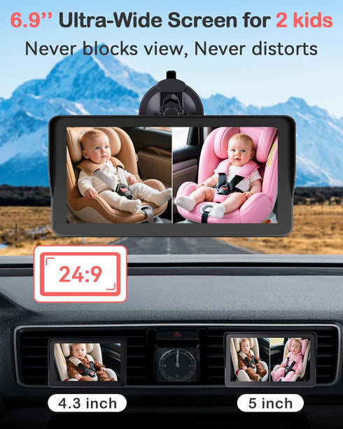 Wkzay 1080P 2-Kids: 6.9 Inch 2 5-Mins 360 HD Dual Baby Car Camera for Split Display with Night Vision Carseat Cameras
