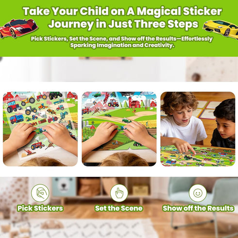 6 Pack 2-4, 3D 3-5, Set Elfew Car Sticker Books for Toddlers Reusable Puffy Vehicle Stickers for Boys Construction