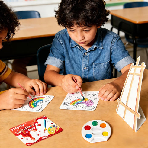 24 Sets, Golden Associate Valentines Day Cards Easel Cardboard for Kids School Pcs, Mini Watercolor Paint Classroom