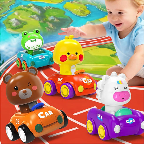Press and Go Car Toys for Toddlers 1-3, 4 Pack Friction Powered
