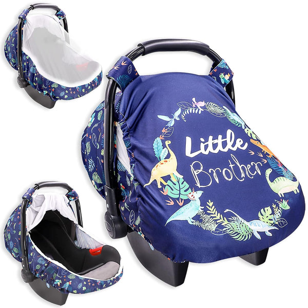 Car Seat Covers for Babies Boys, Little Brother Infant Canopy, Stretchy Newborn Stroller Carrier Cover, Dinosaur