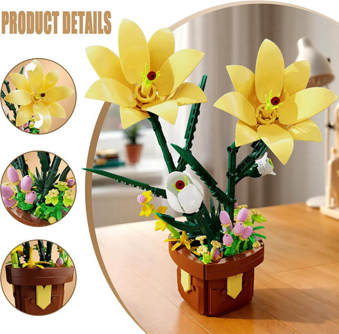 EITOLNR Set, 8-12 (296Pcs) Flowers Botanicals Lily Building Artifical Plants Bonsai Building Blocks Toys