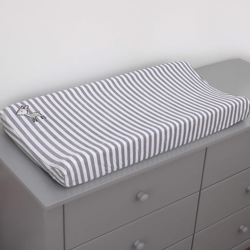 NoJo Little Love Sweet Deer - Grey, White Stripe Plush Changing Pad Cover with Pink Deer Applique, Grey, White, Pink