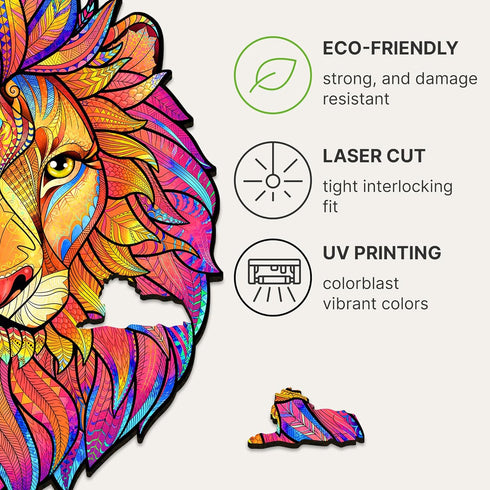 UNIDRAGON Original Wooden Jigsaw Puzzles - Mysterious Lion, 192 Pieces, Medium Size, Unique Gift Package