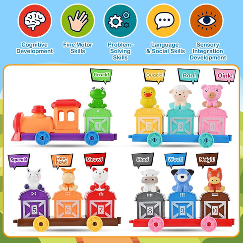 Cieex 1 2 3 Counting 10 10 Toddler Toys Farm Animal Train for Years Old, Matching Sorting Montessori Learning Toy