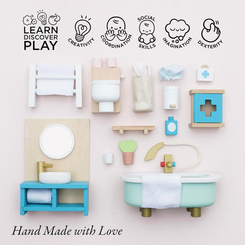 Le Toy Van Daisylane Bathroom Premium Wooden Toys for Doll House Accessories, Suitable for Ages 3+
