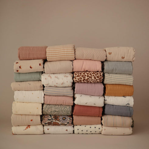 mushie Muslin Baby Swaddle Blanket, 100% Organic Cotton, Retro Flowers