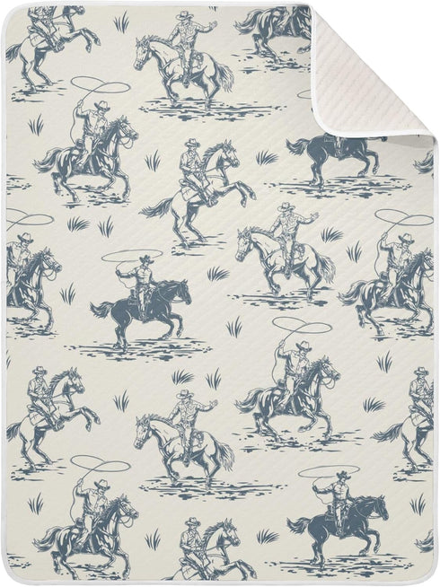 Mazeann Cowboys Horse Western Baby Blankets Soft Warm Crib Stroller Blanket for Toddler