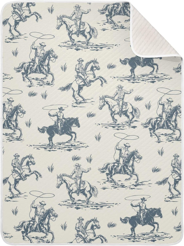 Mazeann Cowboys Horse Western Baby Blankets Soft Warm Crib Stroller Blanket for Toddler