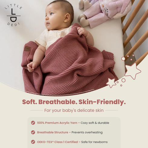 30 40 Baby Soft Knitted Blanket, x in, Dusky Pink, Soft & Breathable, Oeko-Tex Certified, Lightweight & Cuddly, Perfect