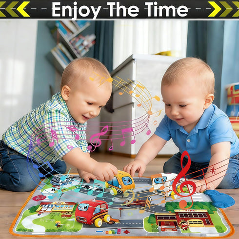oeleoyi 1 3 Soft Cars Toys with Voiced Playmat for One Year Old Toddler, Birthday Gifts for Infant to Years Boys