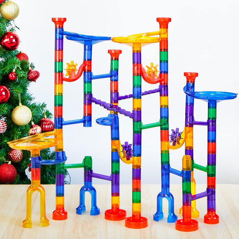 JOYIN 150Pcs Glowing Marble Run - Construction Building Blocks Toys with 5 Glow in The Dark Glass Marbles