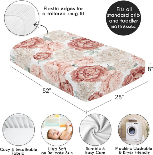 Sweet Jojo Designs Fitted Baby Crib Sheets (Boho Pink Floral) for Girls, Infant Nursery, Toddler Room - Standard Size