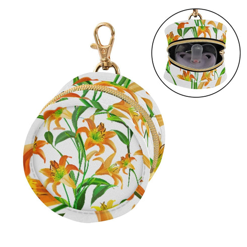 PYBUG Orange Lily Round Pacifier Storage Case, Polyester & TPU Lined with Hook Buckle, Pacifier Container Box for Baby