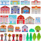 SainSmart Jr. 30 Pcs Wooden Town Play Set, Wooden Train Accessories, Community