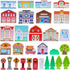 SainSmart Jr. 30 Pcs Wooden Town Play Set, Wooden Train Accessories, Community