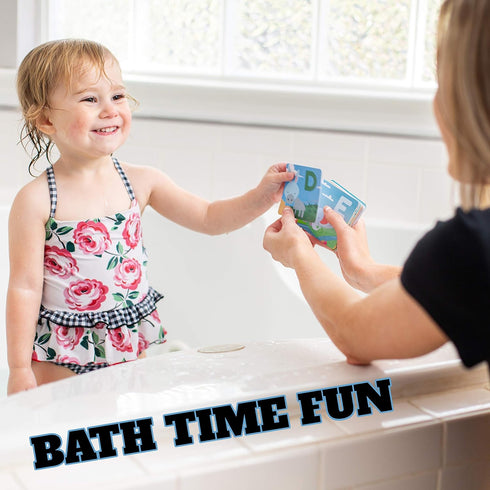 SplashEZ Bath Toys Flash Cards for Toddlers - 26 Alphabet Letters & Animal Words, Waterproof Baby Bath Books for