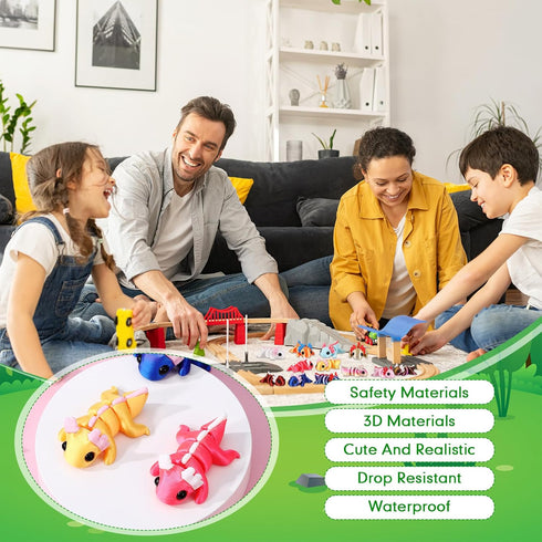 Honoson 24 3D 3D Pcs Printed Axolotl Fidget Toy Printed Small Animal Toy Flexible Cute Articulating Pet Stress Relief