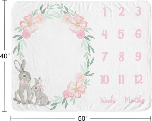 Sweet Jojo Designs Woodland Bunny Girl Milestone Blanket Monthly Newborn First Year Growth Mat Baby Shower Memory