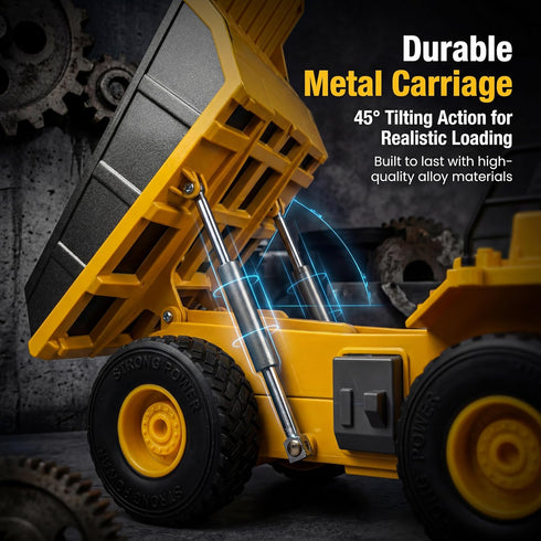 1*Rechargeable 2*AA 9-Channel Remote Control Dump Truck for Boys Adults, Metal Rc Dump Truck with Battery and Battery