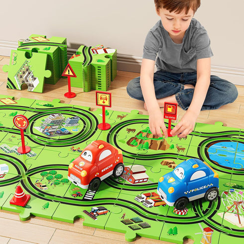 NIPLOOOW 48 Set 3-5, 3 4 5 6 3 4 5 6 7 8 PCS Puzzle Track Car for Boys Kids Toddler Boy Toys for Years Old, Puzzle Race