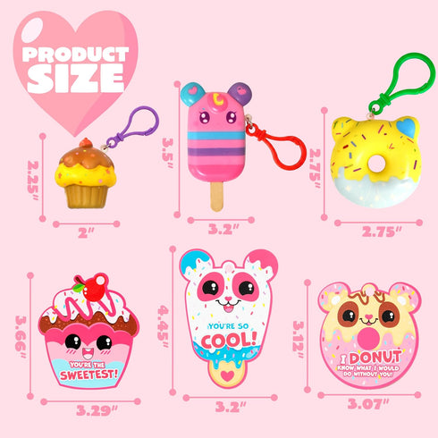 28 Packs JOYIN Valentine Dessert squishy toys Stress Relief Keychains with Cards for Classroom Exchange Prizes, Fidget