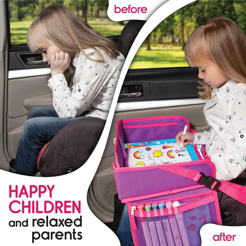 Kids Travel Tray, Waterproof Car Tray for Kids, Lap Desk with Storage for Toddler Travel