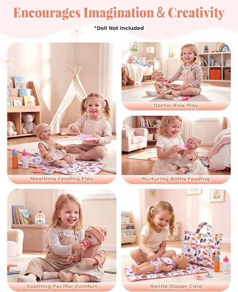 Set, 1520 Inch BABESIDE Baby Doll Diaper Bag Portable Storage with Cute Print, Perfect for Pretend Play & Role Play