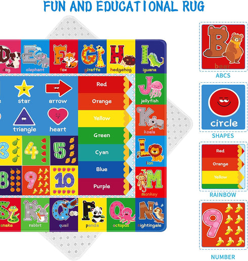 Kids Rug for Playroom, ABC Play Mat Educational Rugs, Soft Non-Slip Rug Toddler Baby Play Mat, Alphabet Carpet for Boy