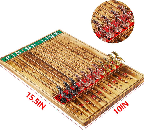11 2 Sets Dice,2 100 Horse Racing Board Game Thickened Solid Wood Finish Line Horse Race Game with Metal Horses