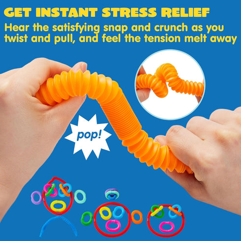 JOYIN 18 Pack Pop Tubes, Sensory Fidget Toys for Party Favors - Connectable and Extendable for Stress Relief