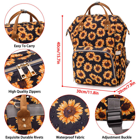 Backpack, Sunflower Diaper Bag Womens Large Waterproof Maternity Baby Nappy Bags