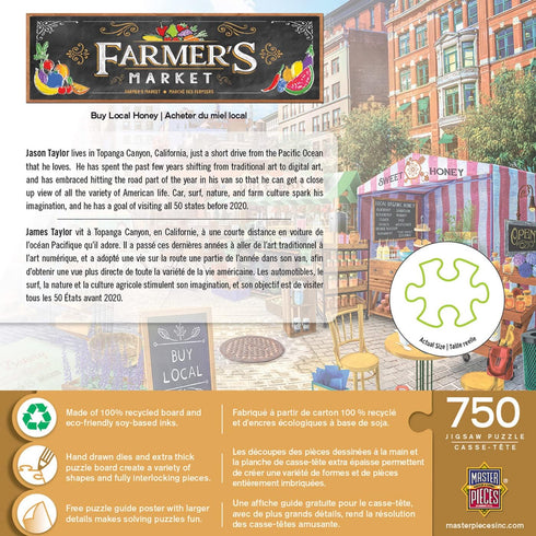Masterpieces 750 Piece Jigsaw Puzzle, Buy Local Honey, 18"x24" for Adults and Family.