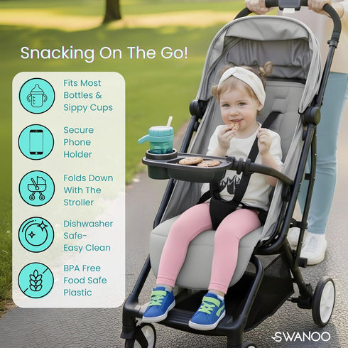 Pack Swanoo Universal Stroller Snack Tray with Phone Holder | Compatible with Nuna Mockingbird Bugaboo Uppababy |