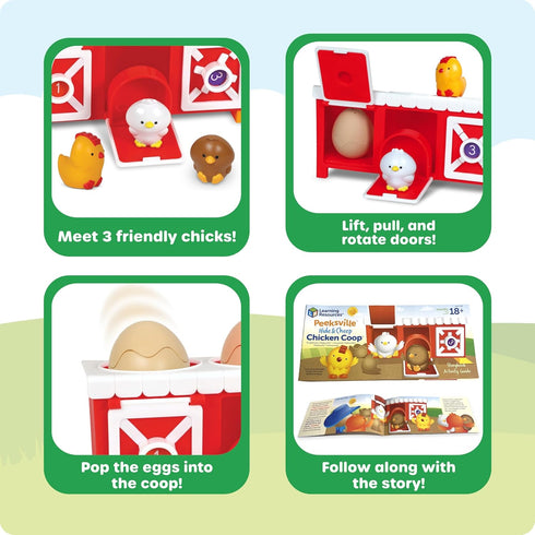Playset, Learning Resources Peeksville Hide & Cheep Chicken Coop, Farm Animals, Farm Toys, Barn, Sensory Toys