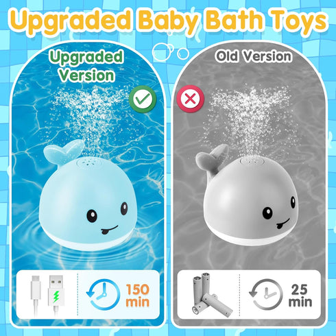 2024 Upgraded Baby Bath Toys, Light Up Whale Sprinkler Spray Water Pool Toys for Kids 1-3, Baby Shower Gifts for Boys