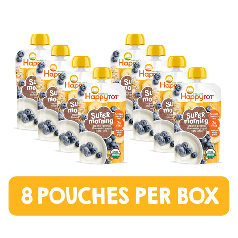 Happy Tot Organics Stage 4 Super Morning Organics Bananas Blueberries Yogurt & Oats + Super Chia, 4 Ounce Pouch (Pack of 8) packaging may vary