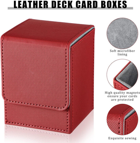 Weewooday 2 Boxes Leather Deck Card Boxes - Large Size for 100+ Sleeved Cards Compatible with MTG TCG