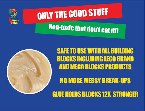 Le Glue Temporary Glue - Compatible with Legos - Non-Permanent Clear Adhesive for Plastic Building Blocks