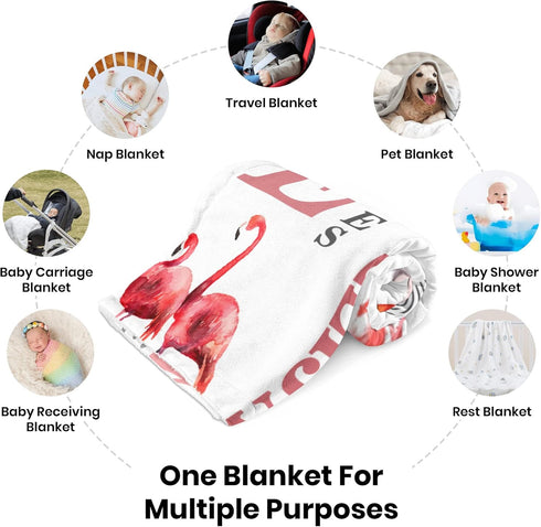 Novusopt Monogrammed 30x40 Flamingo Baby Personalized Pink Baby Blanket for Girls with Custom Name Receiving Blanket