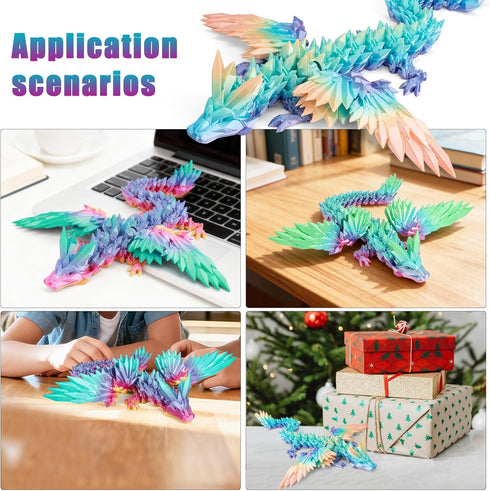 VUTIKPIX 18" 3D 3D Printed Dragon with Wings, Large Printed Animals, Articulated Crystal Dragons ToysAdults Desk Fidget