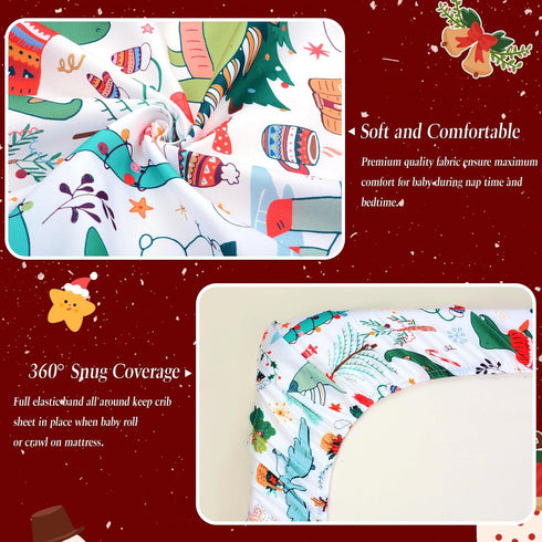 Set 2 Set JISEN Christmas Toddler Bedding Piece Dinosaur Toddler Sheet for Boys Girls Include Fitted Sheet