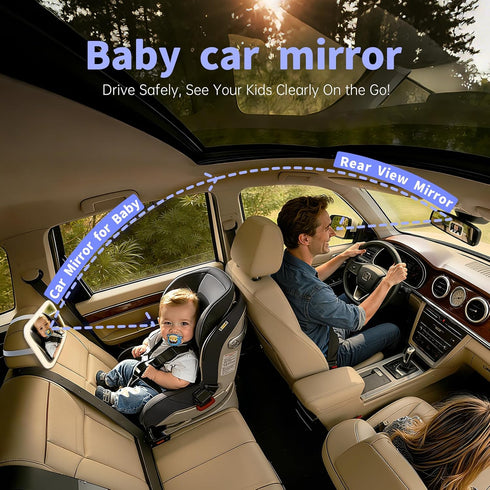 BeeChip 360 Baby Car Mirror with Remote Control Light, Shatterproof, Adjustable Wide View with Night Vision, Easy