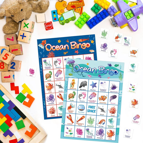 Ocean Bingo Game for 24 Players, Under Sea Party Game Supplies